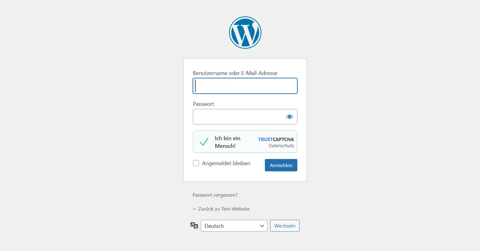TrustCaptcha is displayed in WordPress login screen