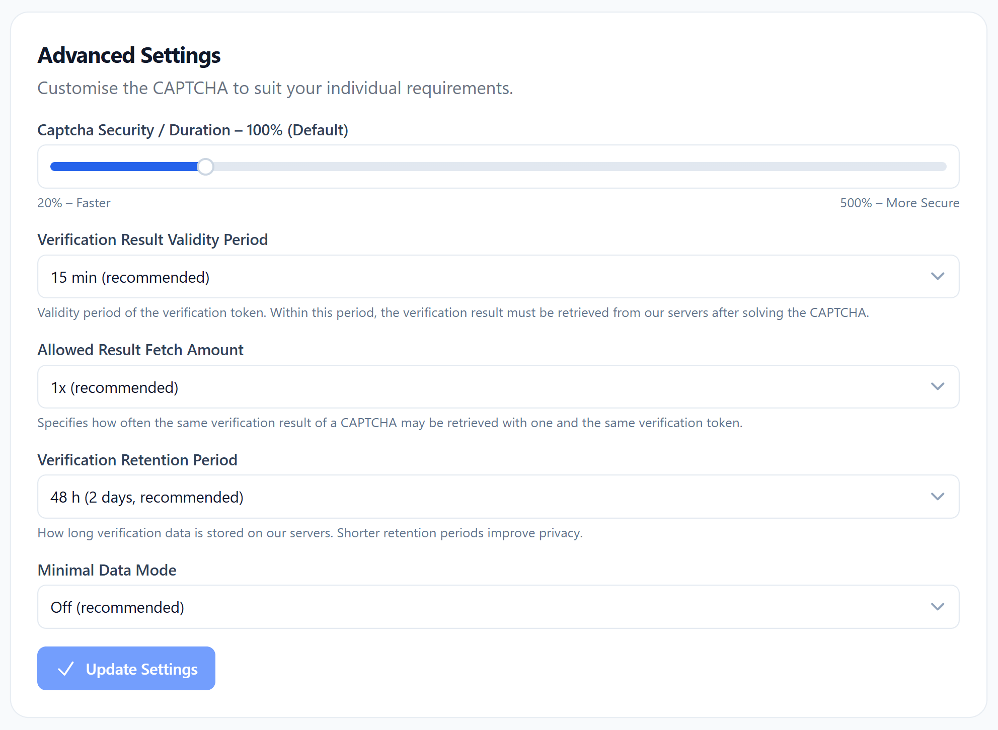 CAPTCHA advanced settings