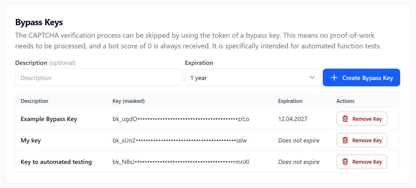 Bypass keys overview