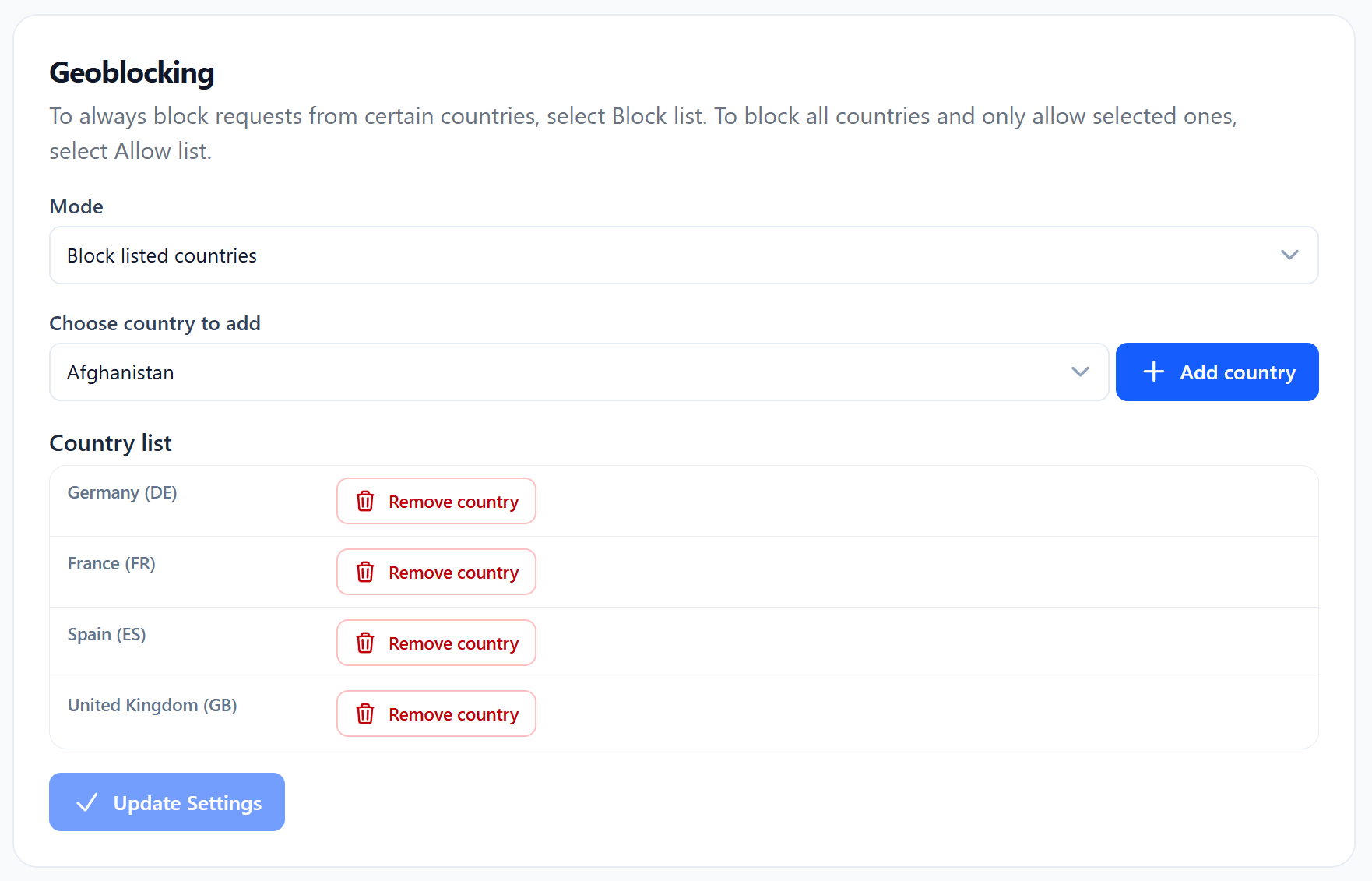 Geoblocking configuration